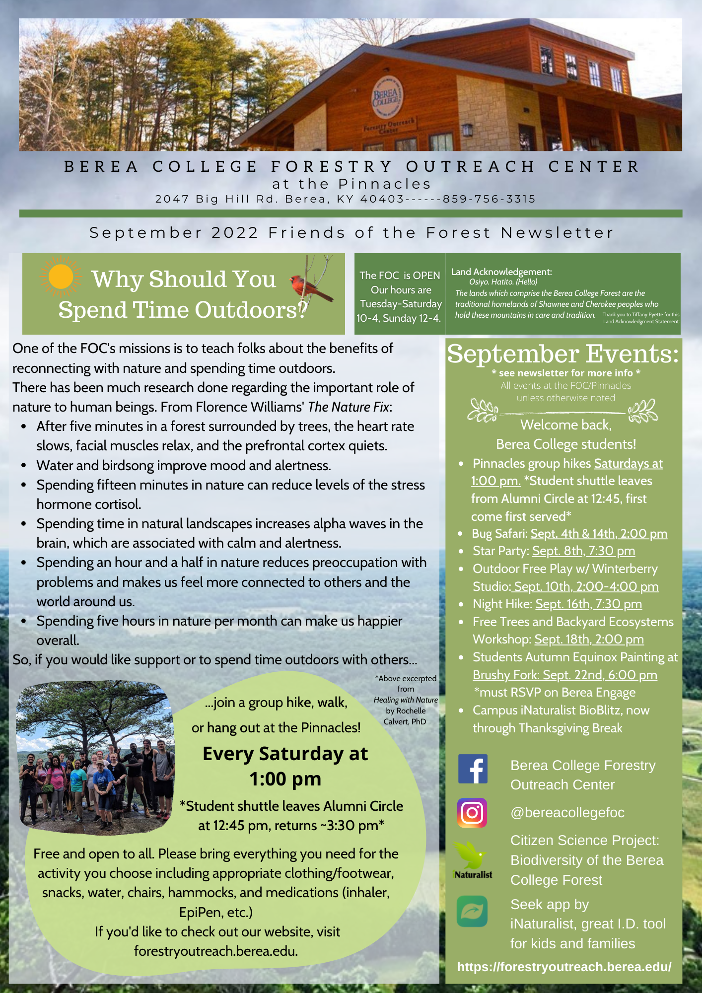 Page 1 of the September 2022 Forestry Outreach Center newsletter